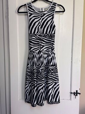 Issa London Zebra Print Fit Flare Mini Dress Sleeveless Stretch Knit XS